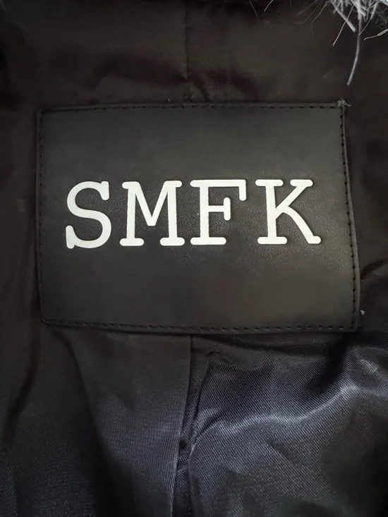 SMFK Plan C Checkered Faux Fur Bomber Jacket Black White Size 1 - Picture 5 of 13